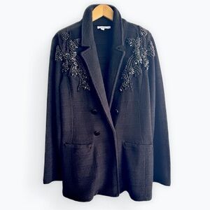 Embellished Black Blazer holiday dark glam knit jacket sz L